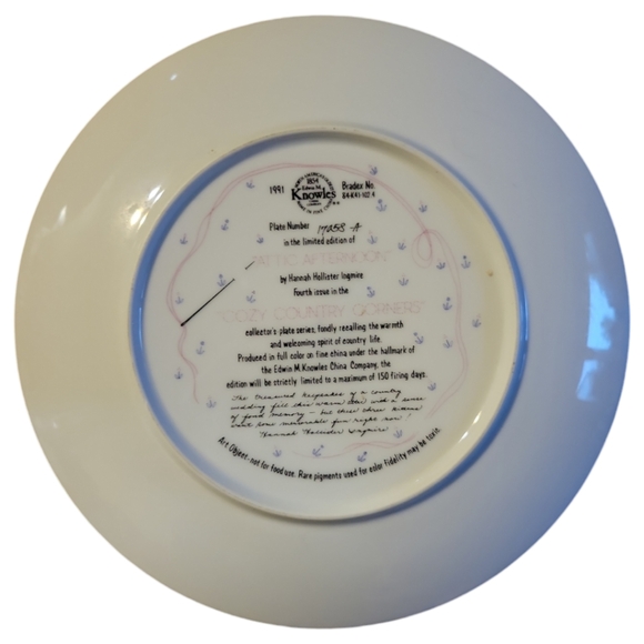 Vtg 91 Attic Afternoon Plate Cozy Country Corners Knowles China Cats - Picture 2 of 3